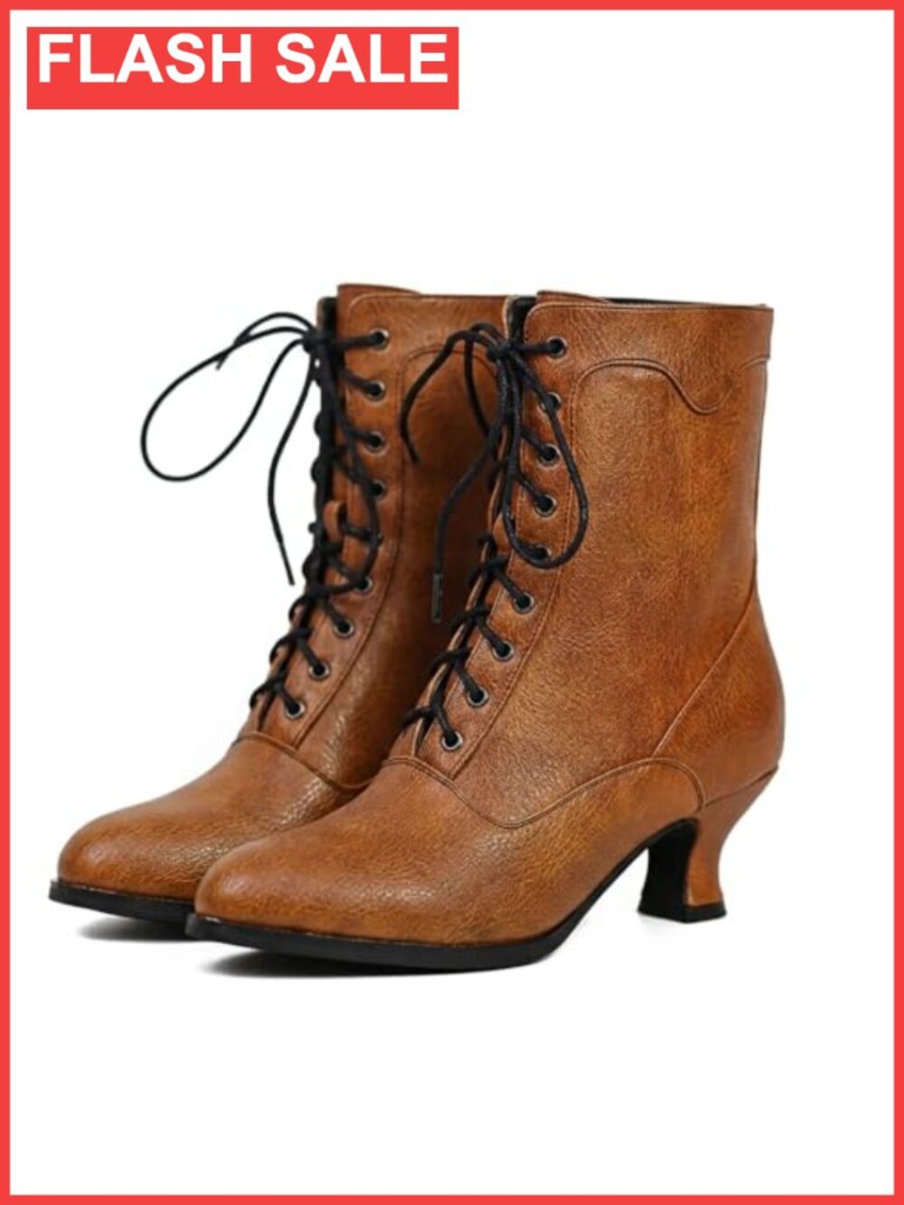 Victorian Ankle Boots Chunky Kitten Heel Lace Up Round Toe Women's Booties